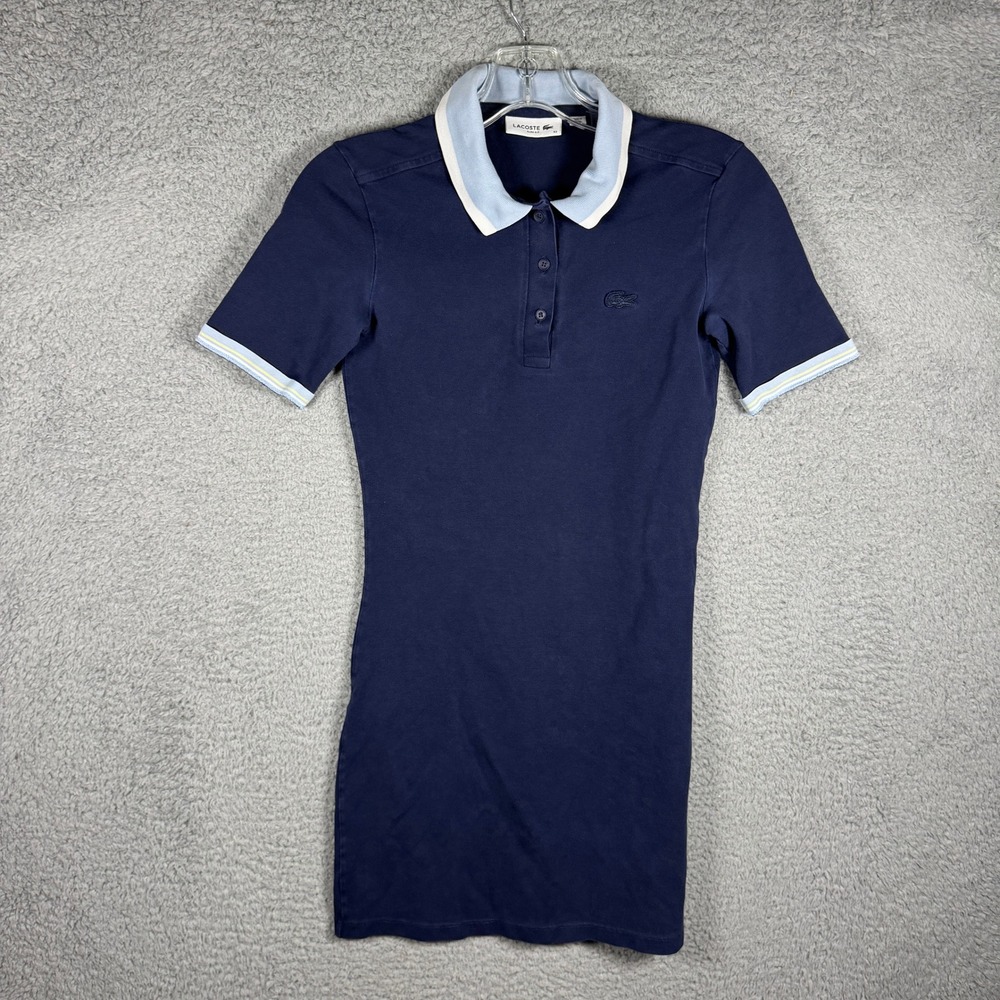 Lacoste Slim Fit Polo Dress Navy Blue Short Sleeve Cotton Stretch Size 32